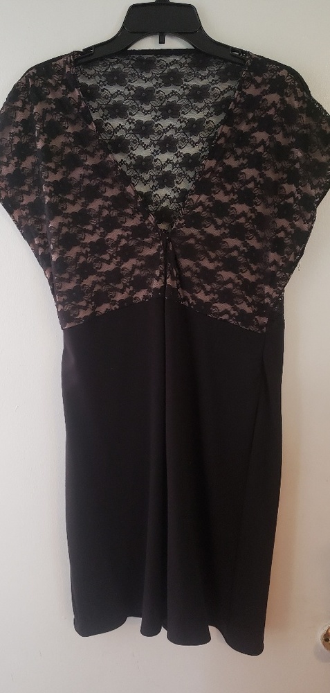 Black lace and nude cocktail dress.